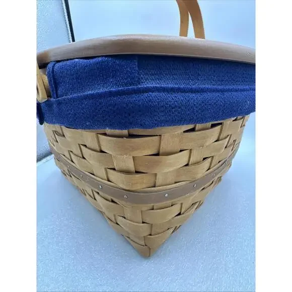 Longaberger 2003 Hostess Two Pie Basket, Wood Riser & Blue Fabric Liner12x12x8